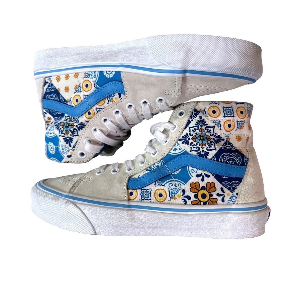 Vans Sk8-Hi Sneakers Womens 9 Blue White Excellent Paisley Floral High Top